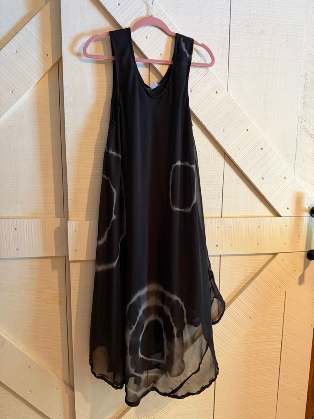 Sleeveless Black Maxi Dress with Subtle White Tie-Dye Accents